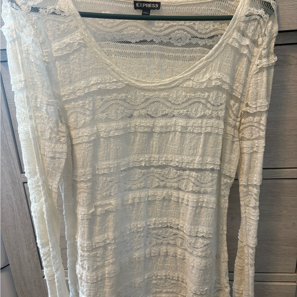 Express Women's Ivory Lace Long Sleeve Top